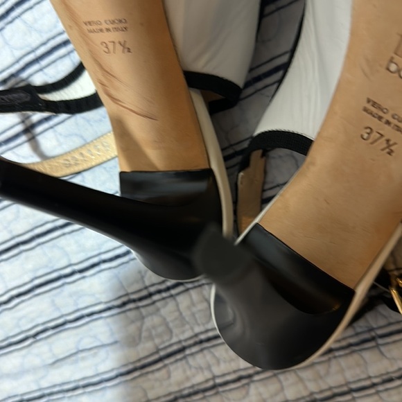 BALLIN open toe white and black with ribbons heel size Euro 37.5 US size 7.5 - Picture 15 of 16